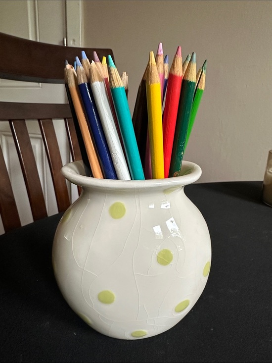 Pottery Barn Other - Pottery Barn Cream Ceramic Vase with Lime Dot Detail. Vintage